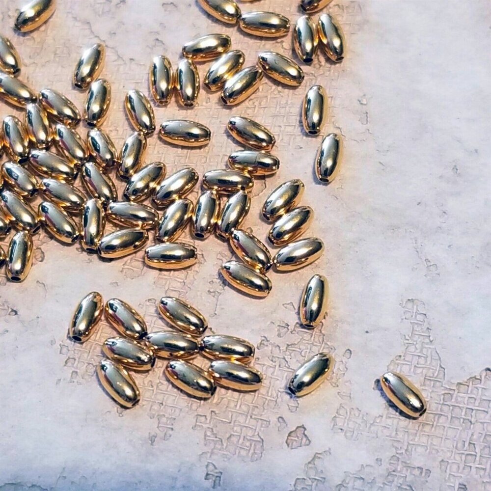 100 Gold 14K Plated Small 4x2mm Smooth Oval Spacer Beads Bulk Lot